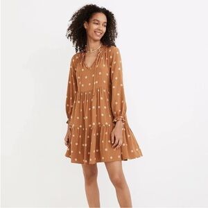 Madewell Tiered Floral Boho Long Sleeve Mini Dress in Bloom Dot Size M